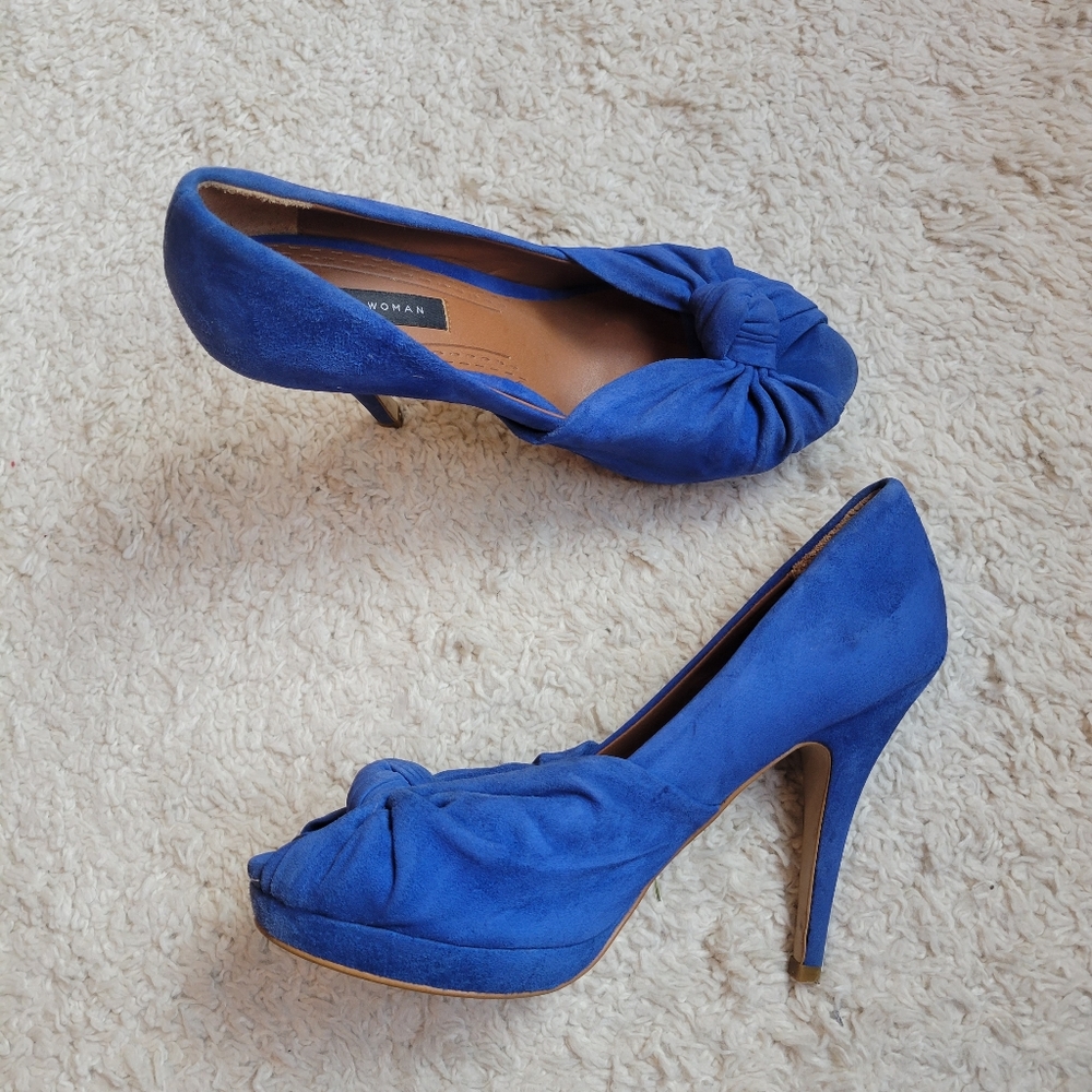 Zara Royal Blue Suede Peep Toe Heels
